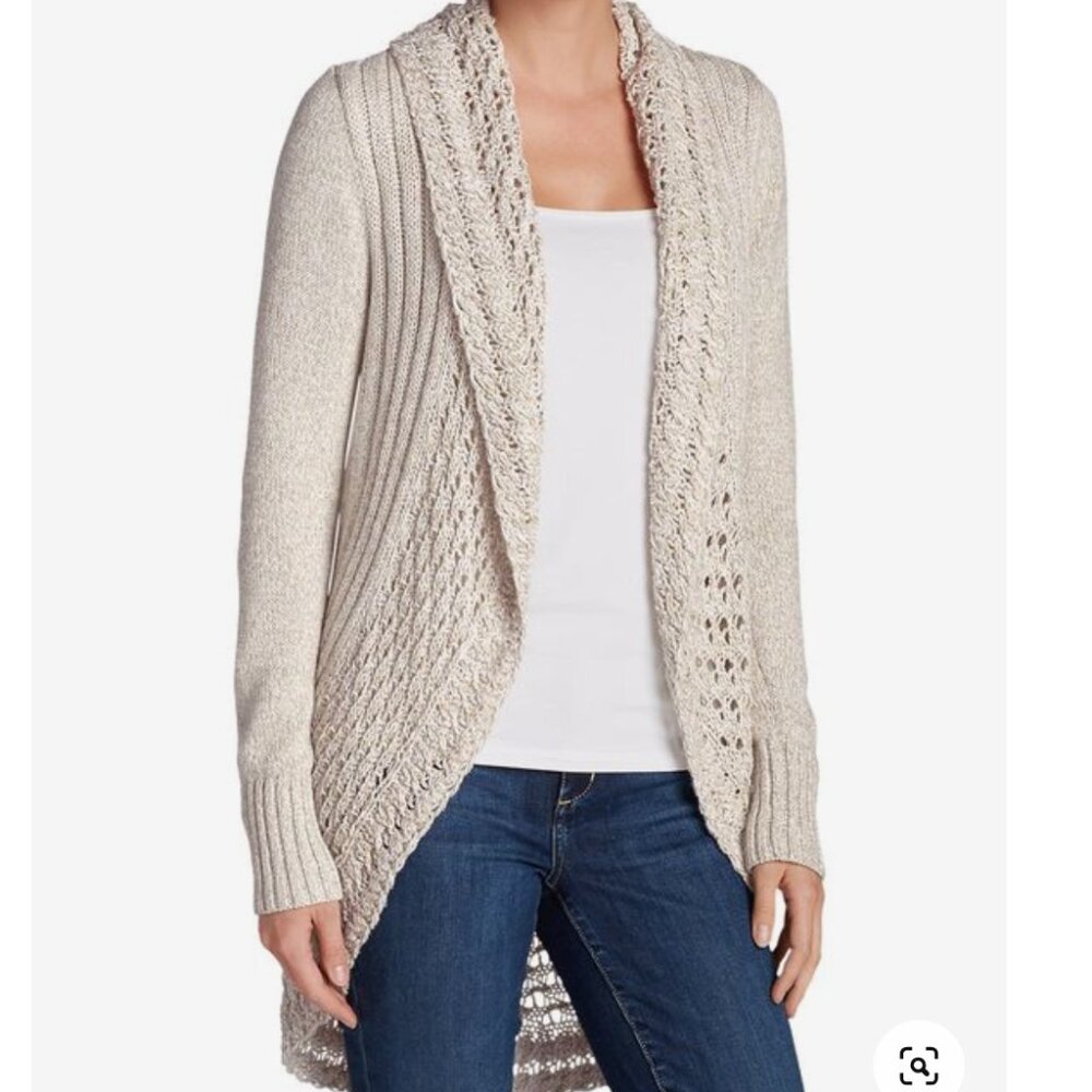 Eddie Bauer Crochet Peekaboo Cardigan Cocoon Sweater BLACK XS